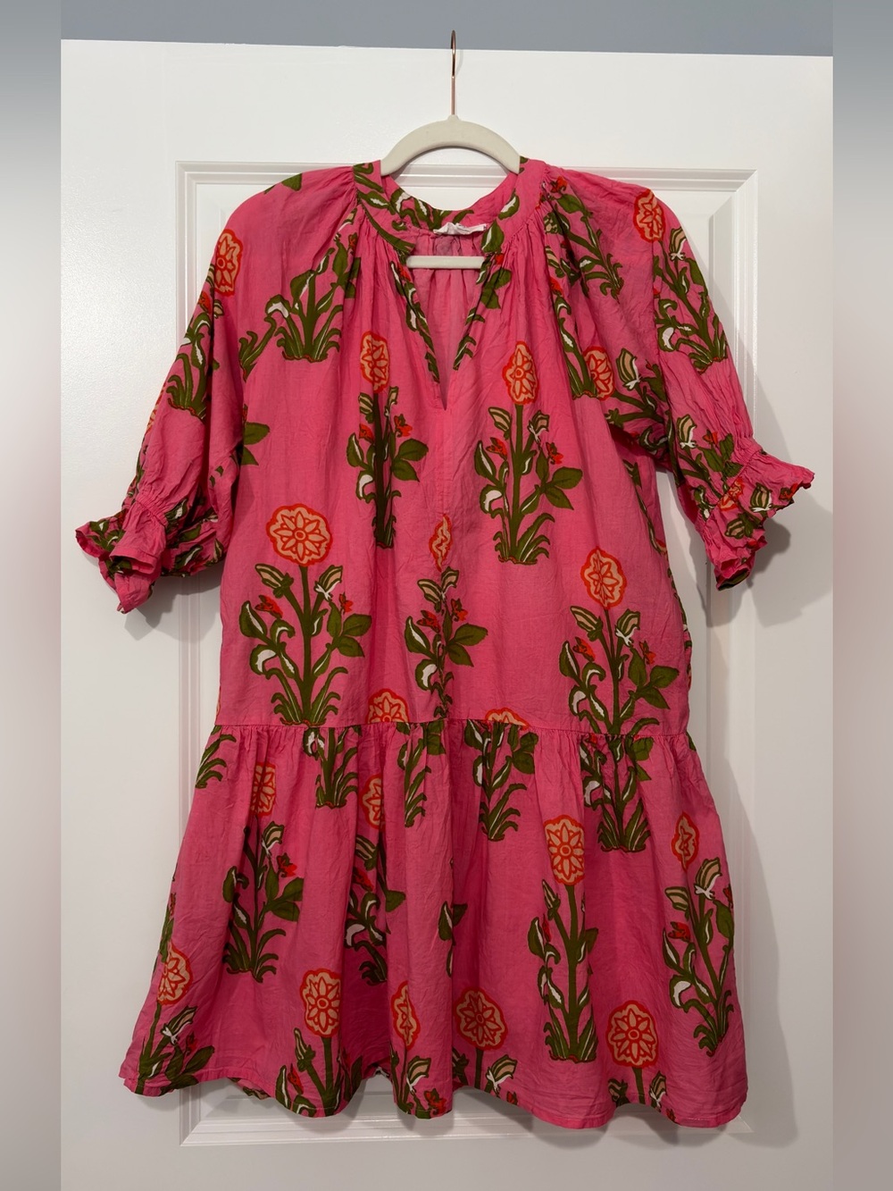 THML Pink Floral Tiered Casual Dress